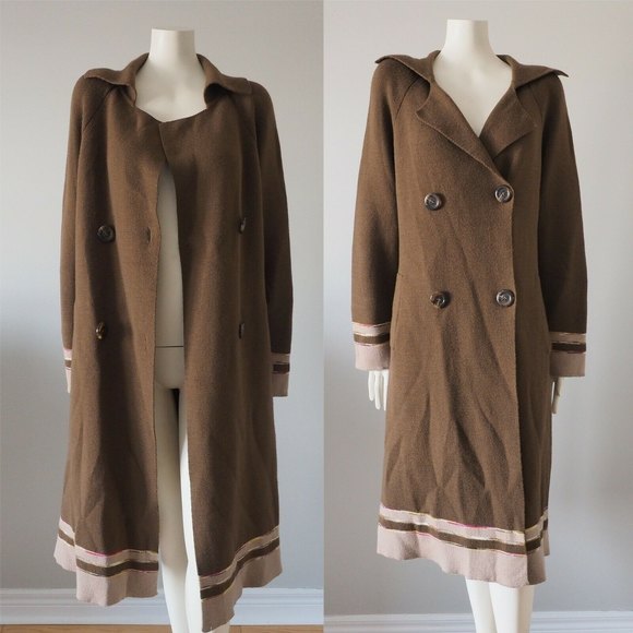 M MISSONI ITALY Long Brown Double Breasted Merino Wool Cardigan Coat Jacket 8 - Picture 2 of 12